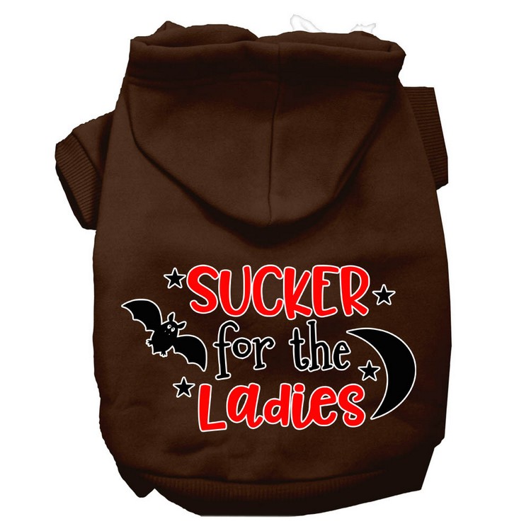 Sucker for the Ladies Screen Print Dog Hoodie Brown S